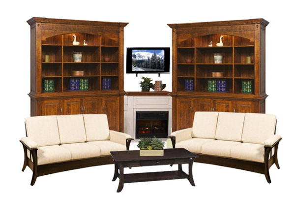 Create a cozy nook with a corner fireplace with bookcases on either side. 