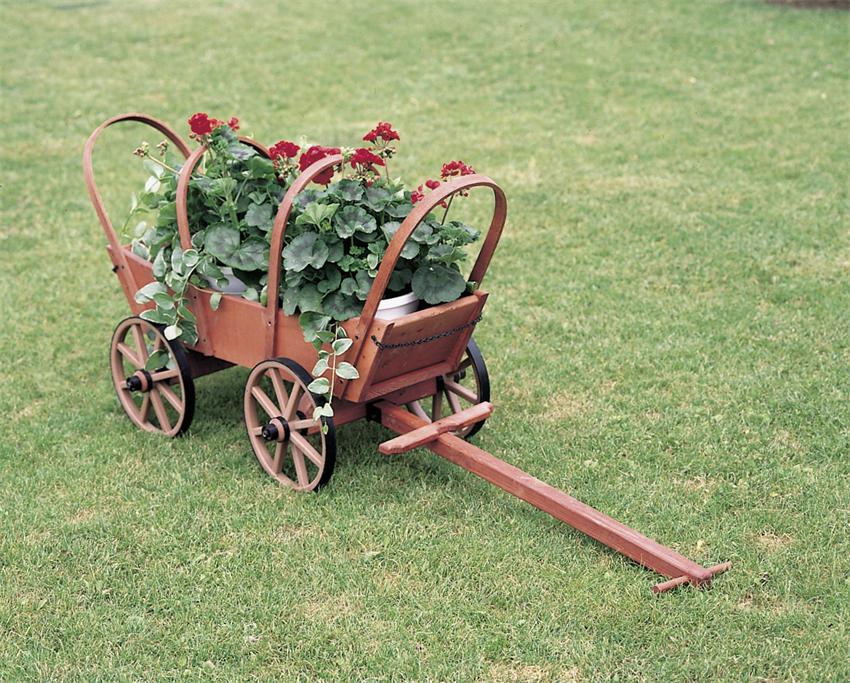 Amish Traditional Covered Wooden Wagon, Decorative Garden Cart Planters