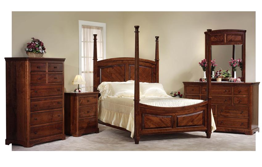 Amish Johnson Bedroom Set with 4 Poster Bed in Rustic Cherry