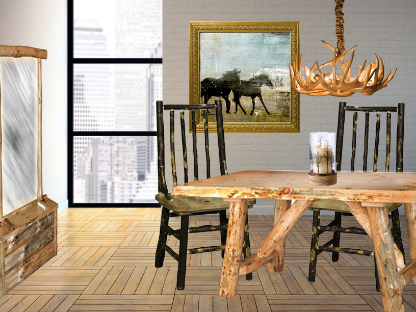 Rustic Pine Log Furniture in This City Dining Room