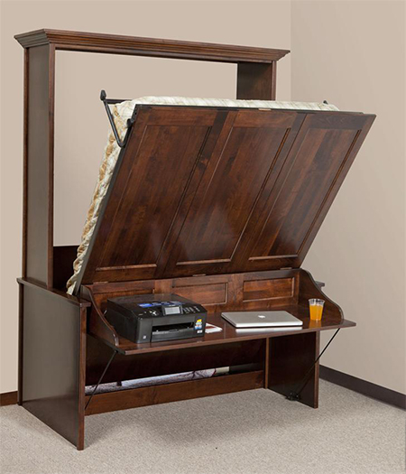 Amish Vertical Wall Murphy Bed with Desk