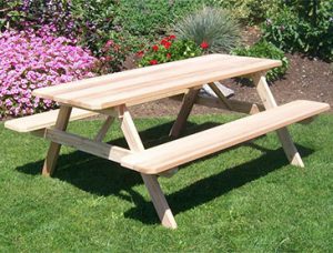 Amish Cedar Wood Table with Attached Benches