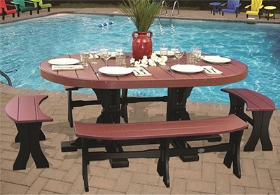 LuxCraft Oval Poly Outdoor Oval Dining Table Set with Benches