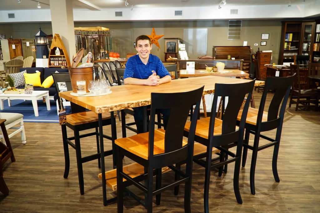 Planked Live Edge Bar Table with Steel T Base 