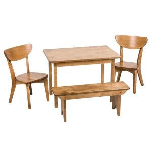 Amish Solid Wood Mid-Century Modern Kid's Play Table and Chair Set with Optional Bench