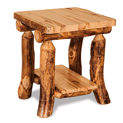 Amish Rustic Aspen End Table with Shelf