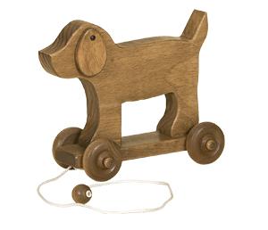 American Made Wooden Pull Toy Dog