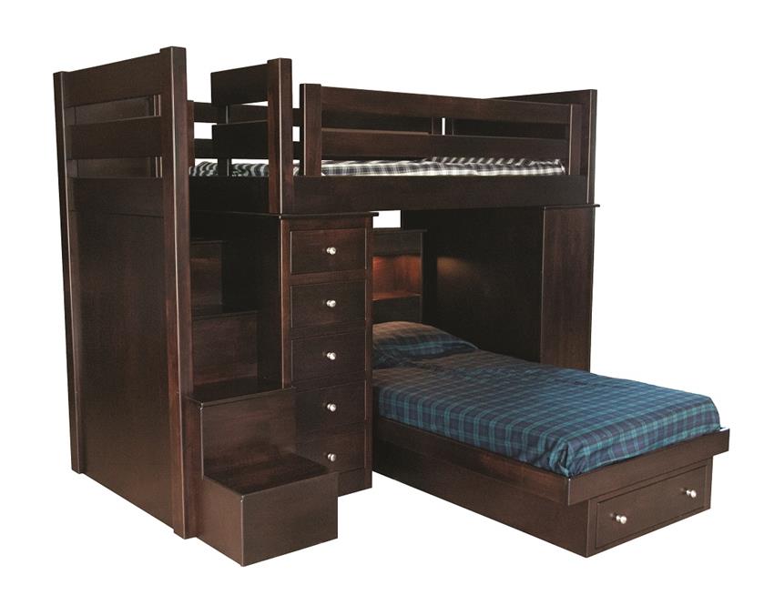 amish loft bed with six drawer chest
