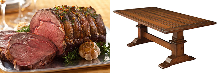 primerib and Chesterton Plank Top Trestle Dining Table