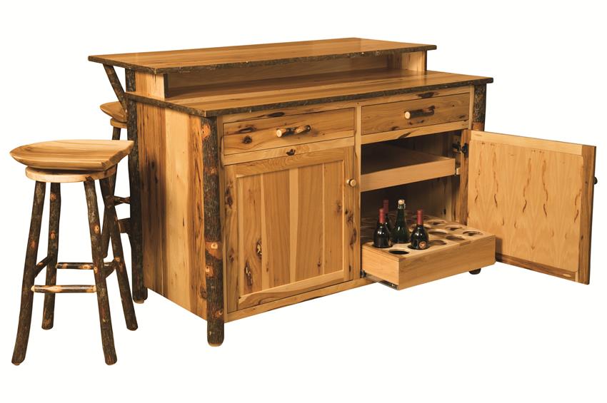 Amish Rustic Hickory Bar Kitchen Island