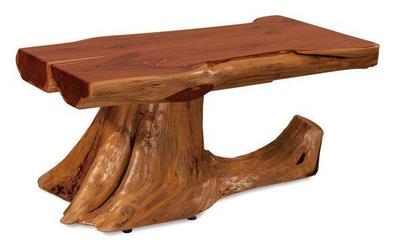 Amish Rustic Cedar Log Coffee Table with Stump Base