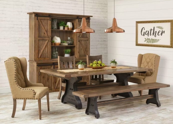 Pierre Dining Table, Chairs, and Bench paired with Bradshaw Parsons Chair