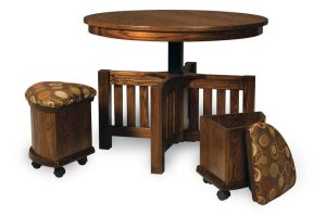 Amish Yuba Five Piece Round Table Bench Set