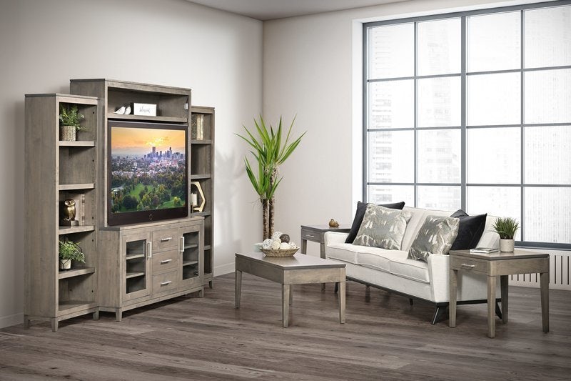 Amish Stonehill Modern Entertainment Center with Side Bookcases
