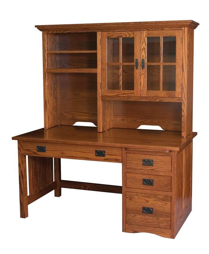 Amish Mission Computer Desk with Drawer Pedestal and Optional Hutch