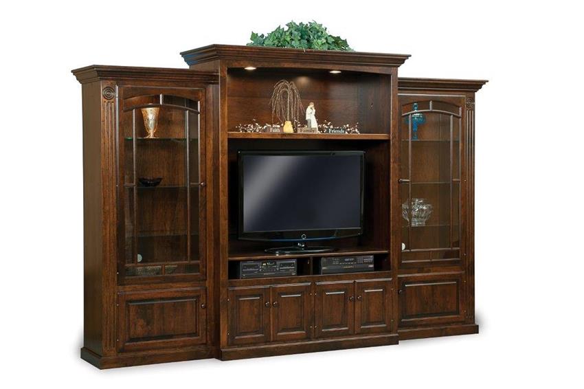 Amish Victorian Three Piece Entertainment Center Wall Unit with Bookcases