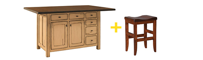 Amish Mission Kitchen Island and Amish Clifton Mission Backless Bar Stool