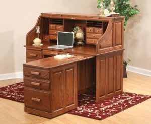 Computer Roll Top Desk with Pullout Return