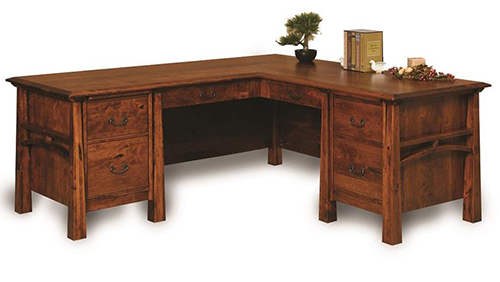 Amish Boulder Creek Eight-Drawers L-Desk with Finished Backside