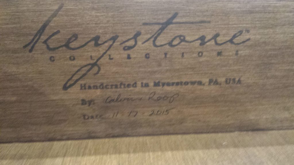 Keystone drawer with signature