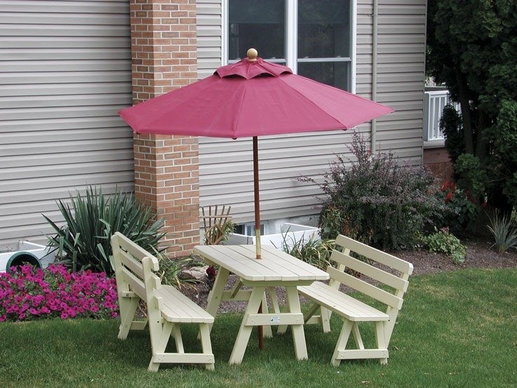 Amish Pine Wood Traditional Picnic Table with Two Backed Benches

