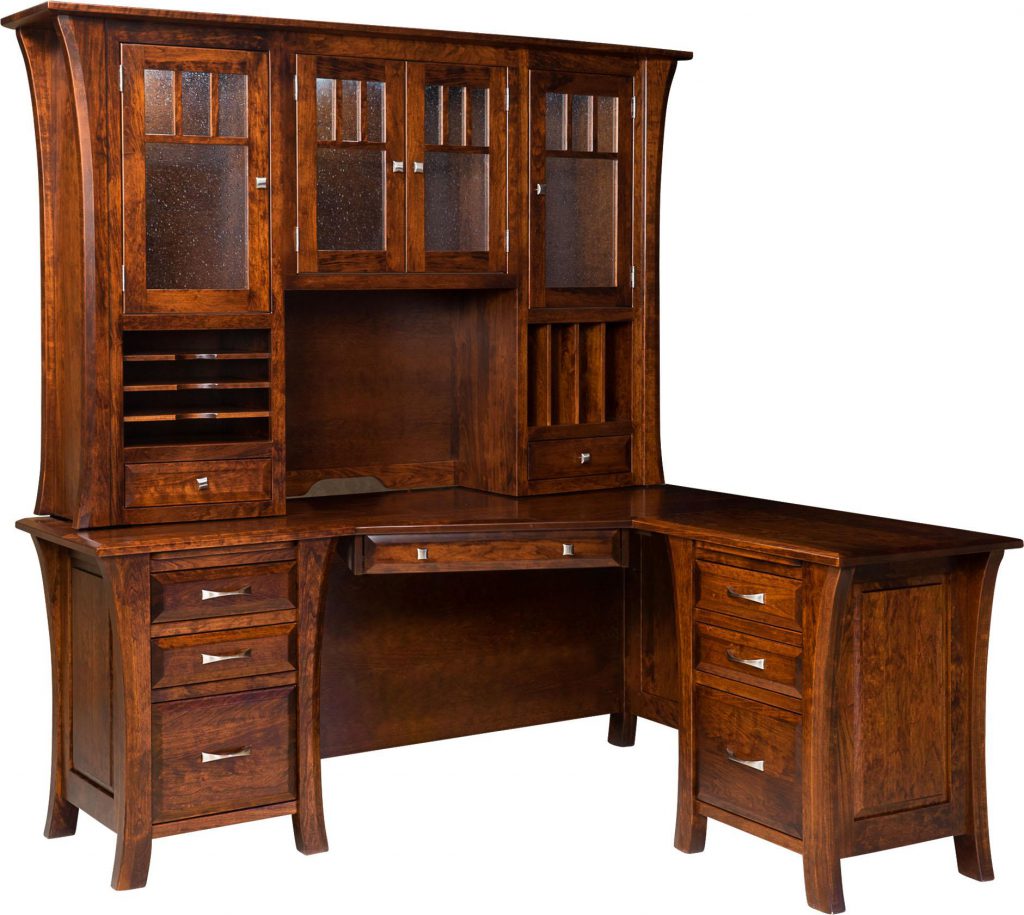 Amish Darkwell L Desk with Optional Hutch