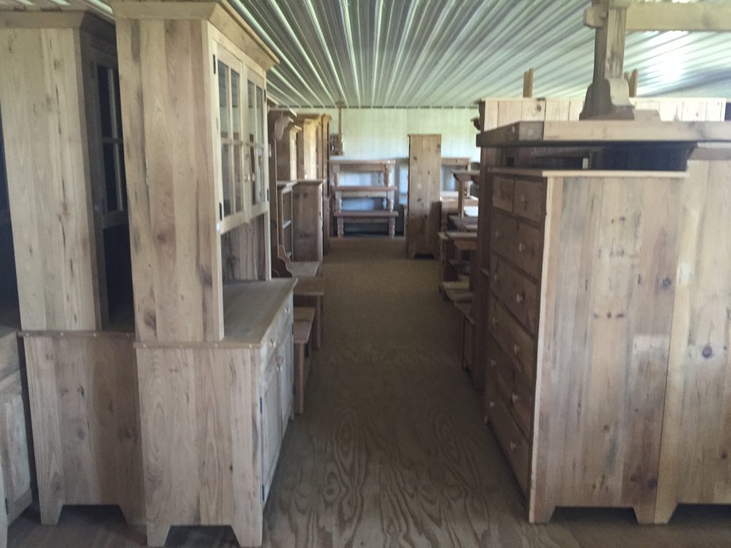 Room at a woodshop with pieces in progress.