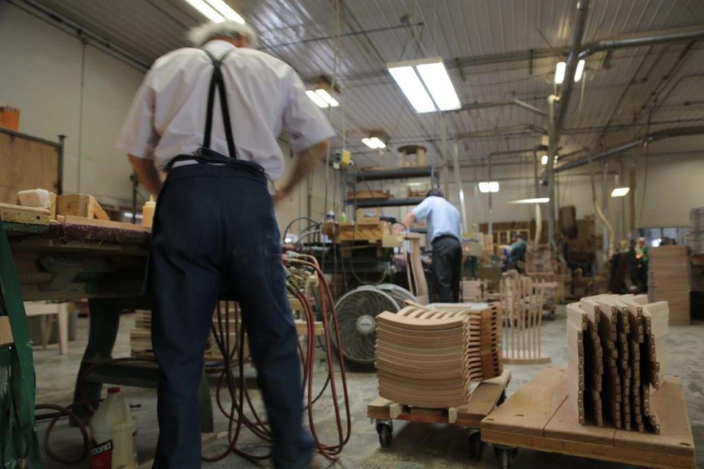 woodworkers building furniture at a woodshop in Indiana. 