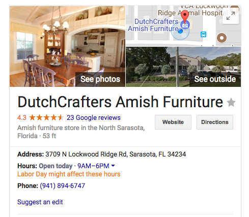 DutchCrafters Google Rating Screenshot