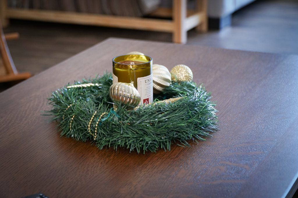 Wreath on McCoy Coffee Table 