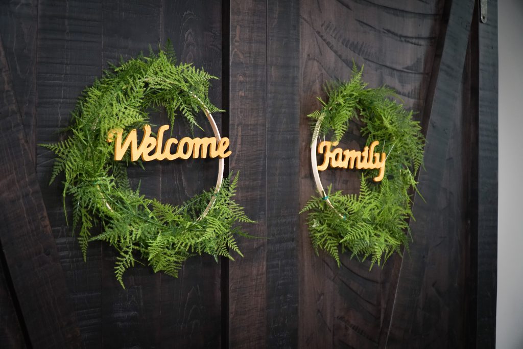 Floral Hoop Wreaths on Original Sliding Barn Doors