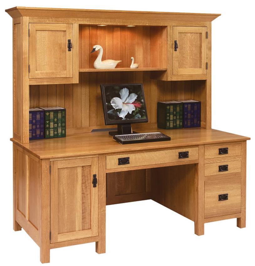 Amish Large Mission Computer Desk with Hutch Top