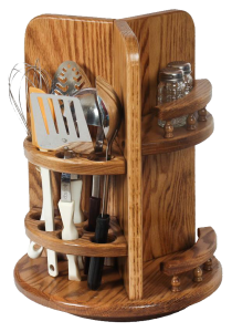 Amish Wood Kitchen Utensil Lazy Susan with Paper Towel Holder and Spice Rack