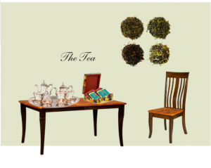 The Tea Table with tea set and assorted teas.