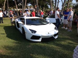 A car show on St. Armands Circle in Sarasota, Florida