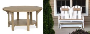 Amish Outdoor 60" Round Poly Table with Berlin Gardens Comfo Double Back Glider