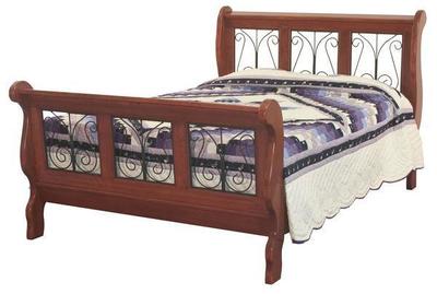 Wood sleigh bed clearance with wrought iron