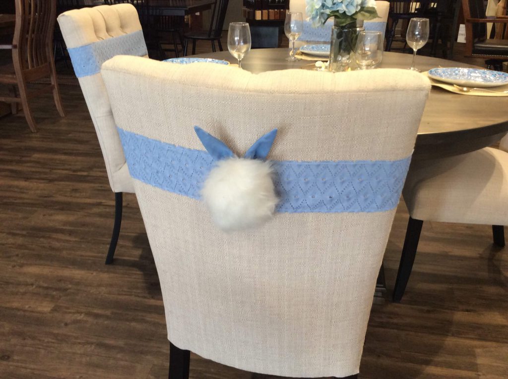 Bunny Tail Sashes on Chairs in our Sarasota Showroom