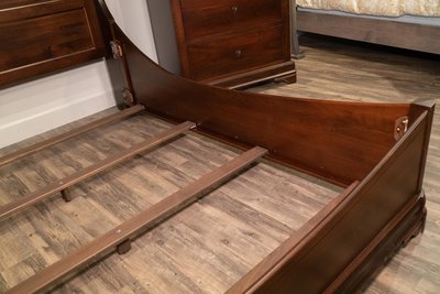 Amish wood sleigh bed frame with slats and cleats