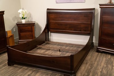 Solid wood sleigh bed frame with slats