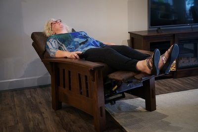 Trying out the McCoy Power Recliner in the DutchCrafters Amish Furniture Store.
