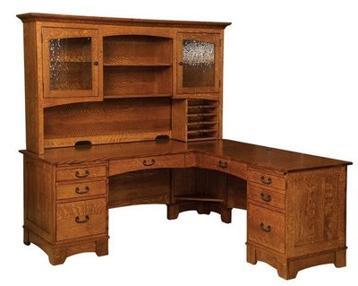Amish Noble Mission Flat Top L Desk with Optional Hutch