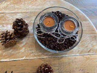 DIY Table Centerpiece with Coffee Beans and Candles