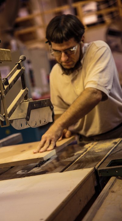 Work inside an Amish woodshop