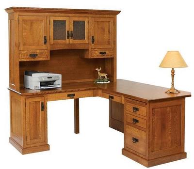 Amish Homestead Corner L Desk with Optional Hutch Top