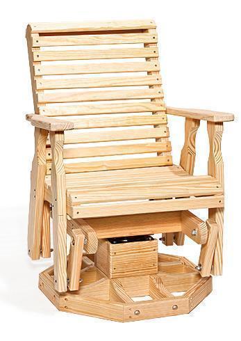 Amish Pine Wood Roll Back Swivel Glider Chair