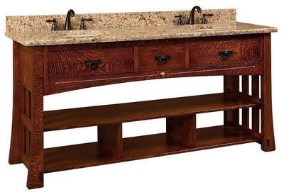 Amish 72 Marquette Mission Double Bathroom American Vanity Cabinet with Inlays