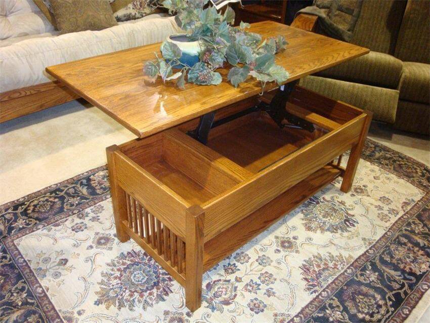 Storage inside the Classic Mission Rectangular Lift Top Coffee Table