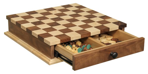 18 Maple Walnut Chess Checkerboard with Storage Drawer