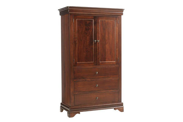Solid wood Amish Versailles Armoire on a white backdrop